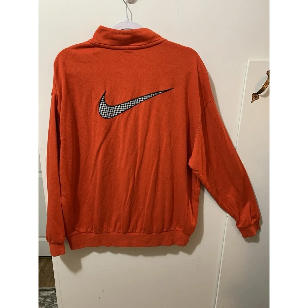 Nike Mens Orange Houndstooth Quarter Zip Pullover Sweatshirt Swoosh Logo Medium